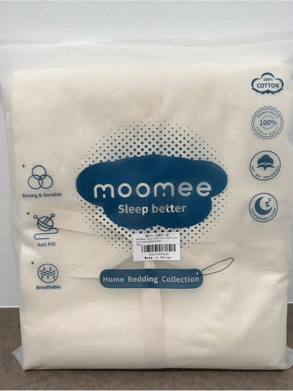 Moomee Sleep Better Duvet Cover 100% Cotton Linen Like Cream White Queen NEW